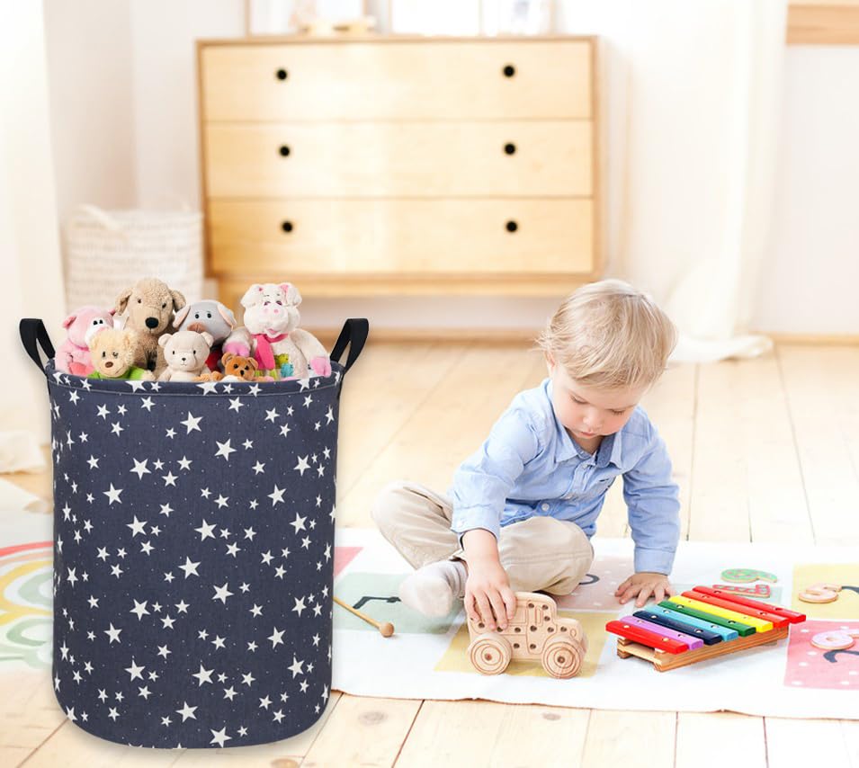 Image of Star Laundry Hamper,Kids Laundry Basket CollapsibleBoys and Girls Storage Baskets for Home Decor,Office,Toy Organizer,(Blue Star)
