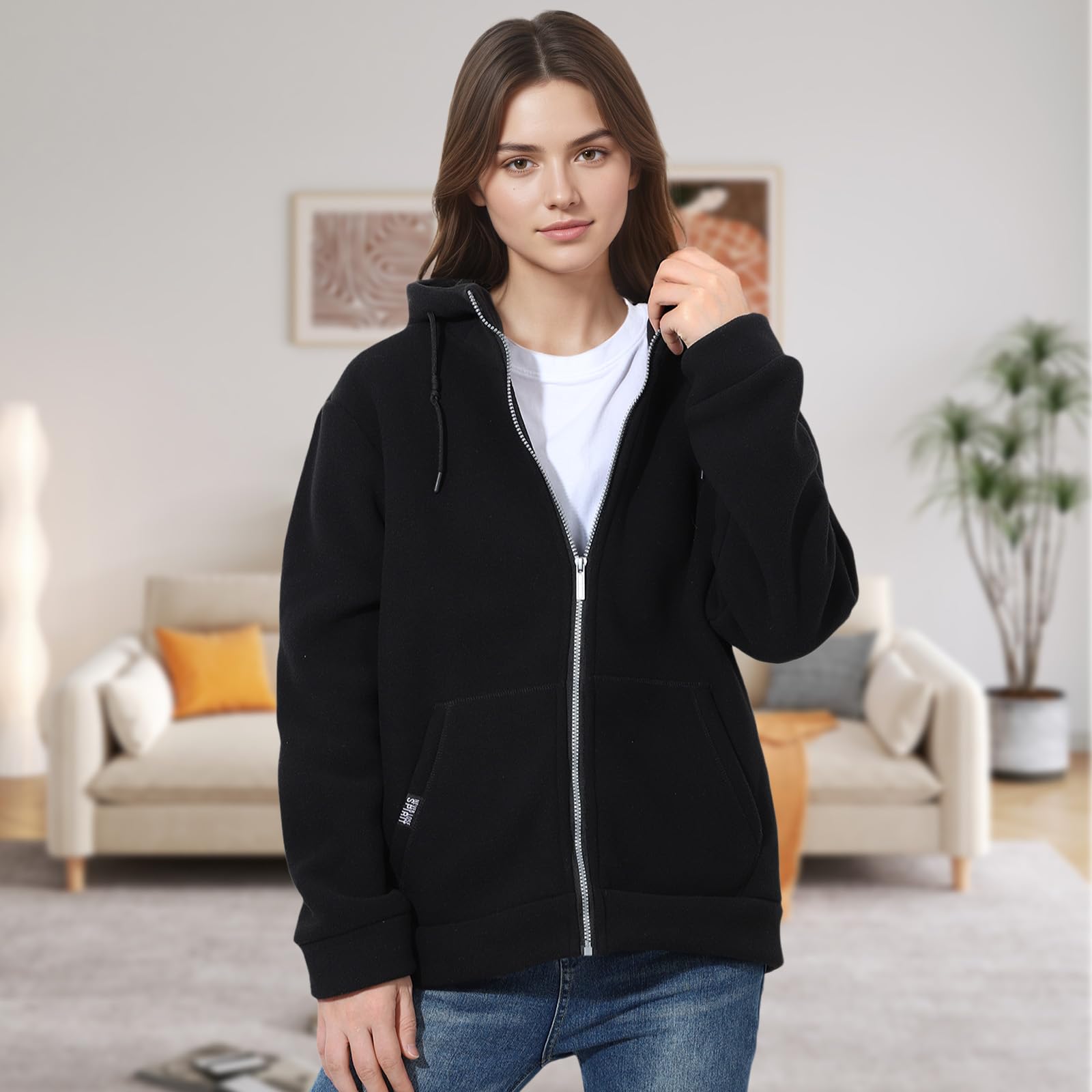 BWBIKE Sudaderas con Capucha y Cremallera Completa para Mujer Forradas en Vellón Acogedoras Manga Larga Sudaderas Gruesas Chaqueta Casual Suave y Cálida Ropa Exterior con Capucha