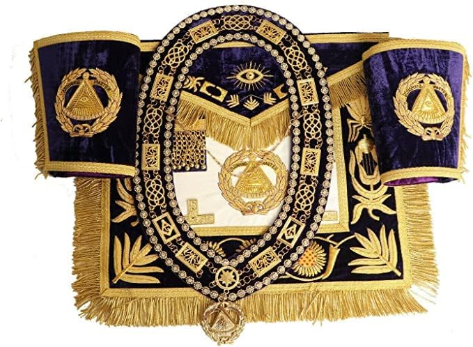 MASONIC REGALIA DEPUTY GRAND MASTER 100% LAMBSKIN APRON WITH COLLAR, CUFFS & JEWEL