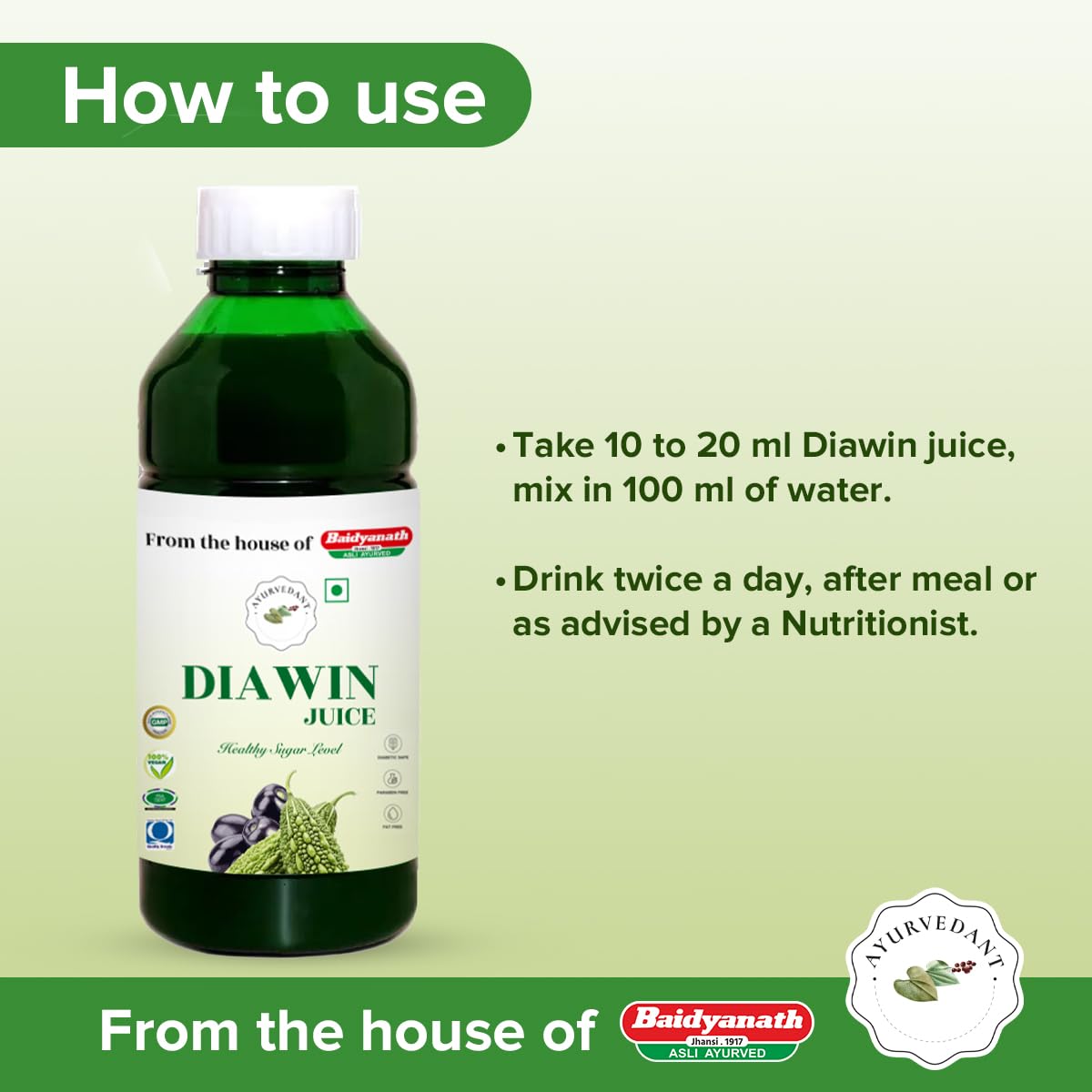 Ayurvedant Diawin Juice 1L – Ayurvedic Juice for Diabetes Care with Neem, Tulsi, Giloy, Jamun, Karela & Dalchini – Herbal Supplement 2