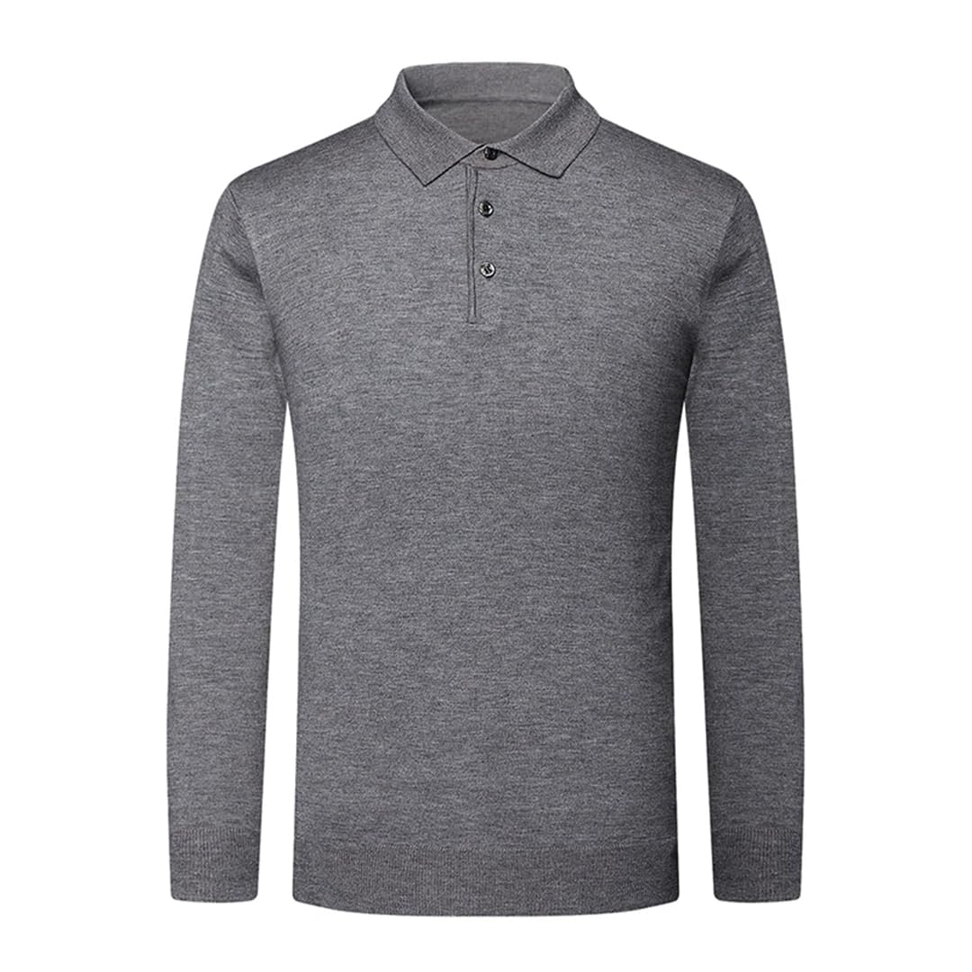 Vogrtcc Lässiges Langarm-Poloshirt für Herren, einfarbig, mit klassischer Knopfleiste