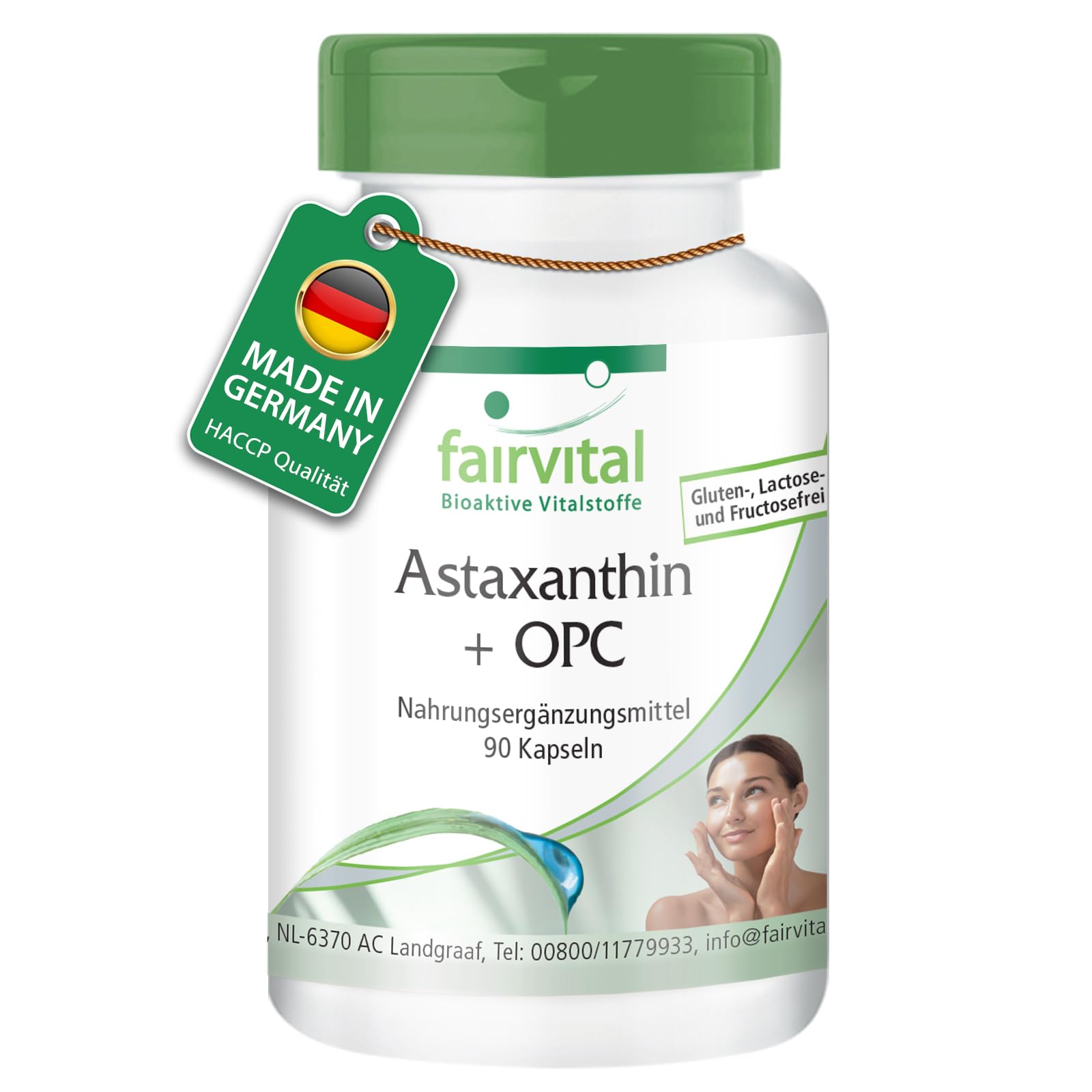 fairvital Astaxanthine + OPC, 90 gélules, avec vitamine c d'acerola, nicotinamide (vitamine B3) et vitamine E, qualité certifiée et hautement dosé, 100% végétalien, fabriqué en Allemagne