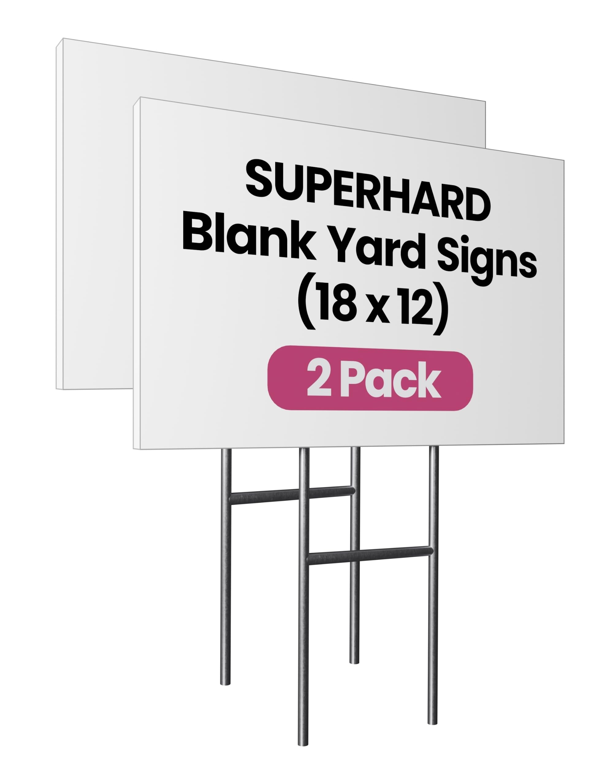PartyPrints Paquete de 2 letreros de plástico blanco personalizados de 17 x 12 pulgadas con estacas, letrero de césped para patio para letrero de feliz cumpleaños, letreros de venta de garaje,