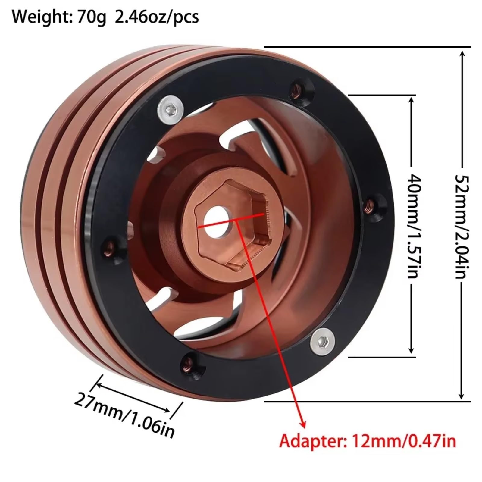 Piezas Orugas RC para Axial para SCX10 para Traxxas para TRX4 para TRX6 D90 1/10 RC Piezas Actualización Coche 4Uds Llanta Rueda con Abalorios 1,9Pulgadas Diseño Agujero Tornado(Coffee)