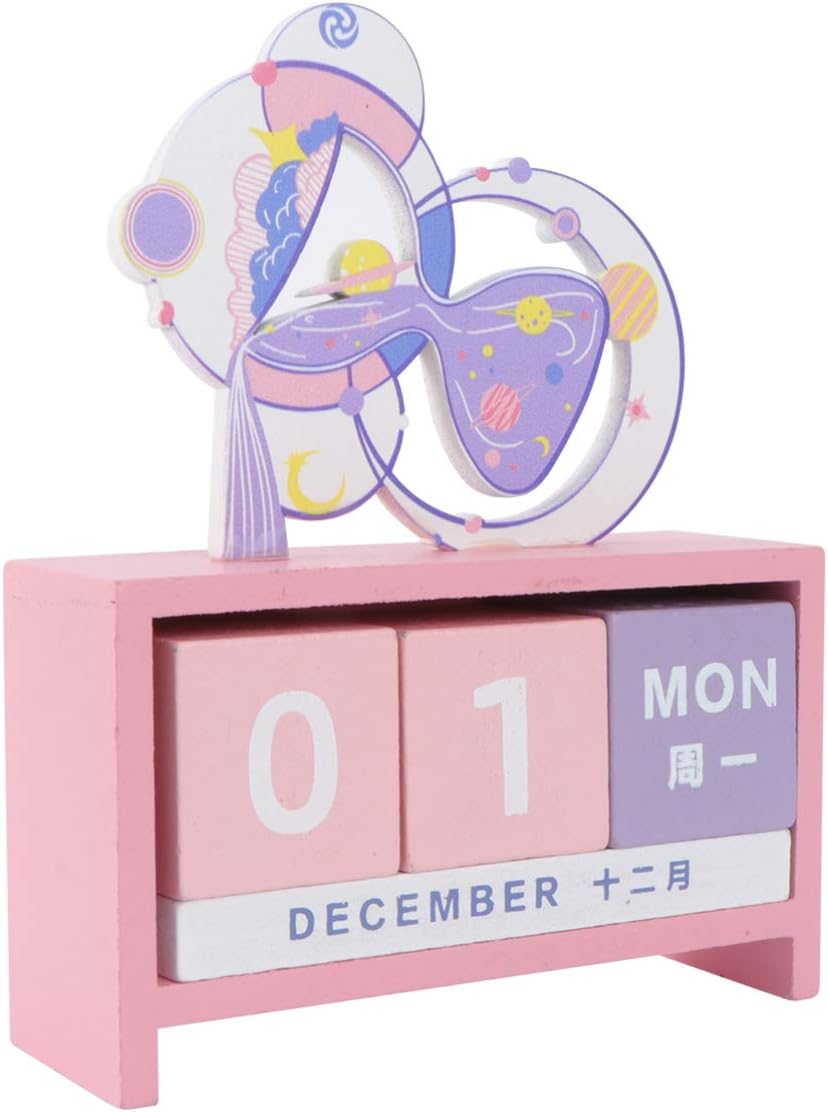 1Pc Wooden Desk Blocks Calendar Office Wooden Calendar Pink Vintage Wood Perpetual