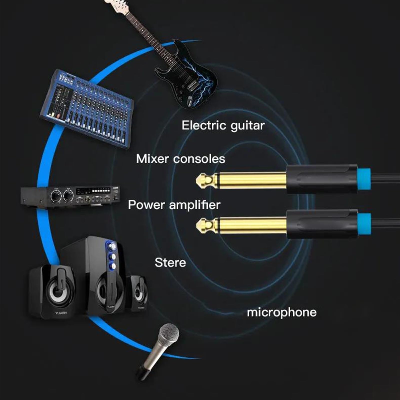 Kabel Audio Z Pozłacanym Złączem Jack 6,5 Mm Na Kabel Audio 6,5 Mm Do Kabla Głośnikowego Ze Wzmacniaczem Gitarowym I Mikserem Stereo Kabel do Instrumentów Gitarowych (Color : 5m)