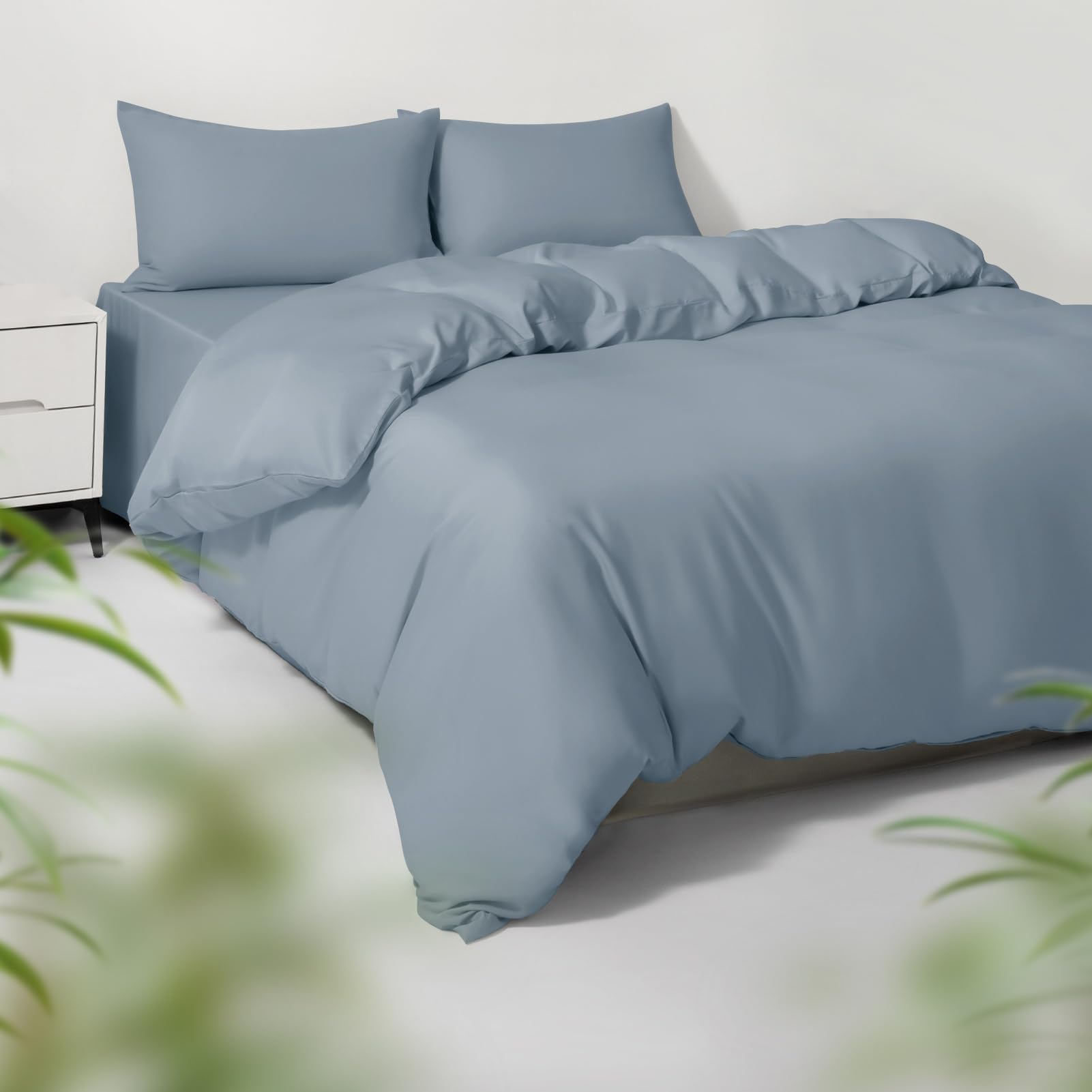 Cooling Duvet Cover Set Full/Queen for Hot Sleepers | 100% Viscose Derived from Bamboo (Mineral Blue)