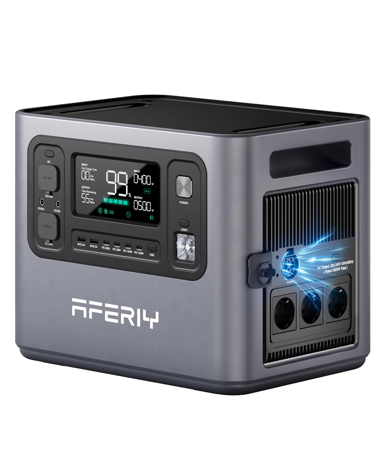 AFERIY 2048Wh Tragbare Powerstation, 2800W LiFePO4 In 1Std Schnellladbar, 13 Ausgänge, Reine Sinuswelle 230V, USV, Erweiterbar Auf 10,28KWh, Solargenerator Für Zuhause, Stromausfall, Reise, Wohnmobil