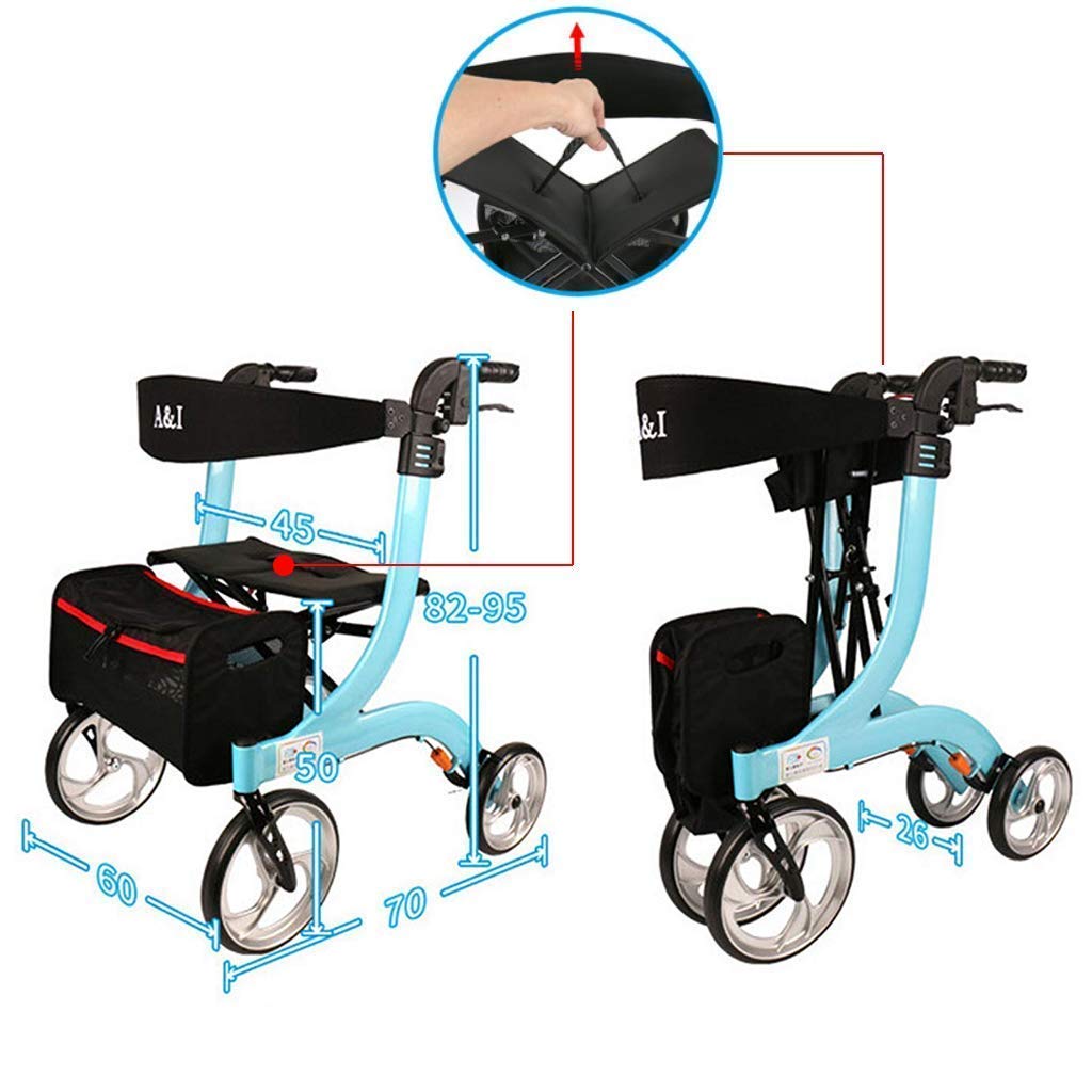 Chodzik, składany 4-kołowy wózek spacerowy z wyściełanym siedzeniem Zamykane hamulce Ergonomiczne uchwyty i torba transportowa Ograniczona pomoc w poruszaniu się Maks. użytkownik 100 kg, złoty little