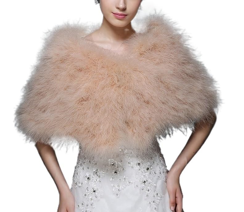 1pc Khaki and White Feather Bridal Shawls Faux Fur Shoulder Wrap Winter Fake Fur Wedding Cape Dress Evening Stoles4
