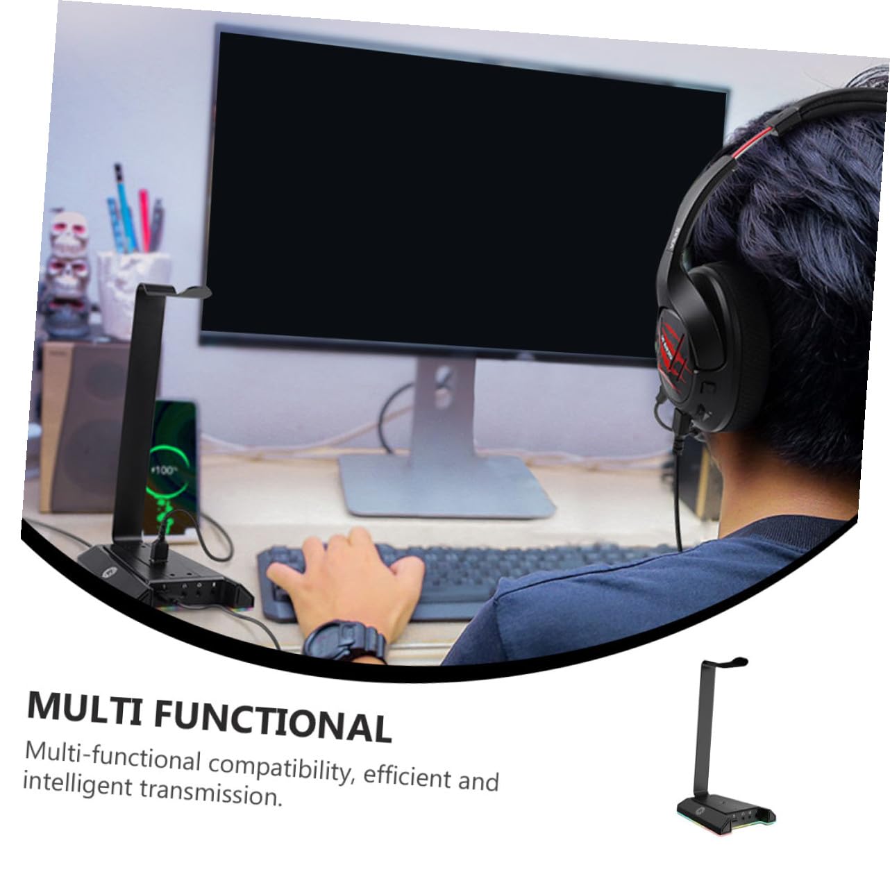 Zerodeko Supporto per Cuffie da Scrivania Nero in Abs per Desktop Computer
