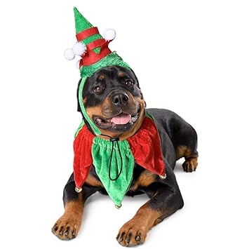 Vehomy Dog Christmas Costume Elf Headband and Bell Collar Xmas Pet Costume Accessories for Medium Large Dogs 2Pcs