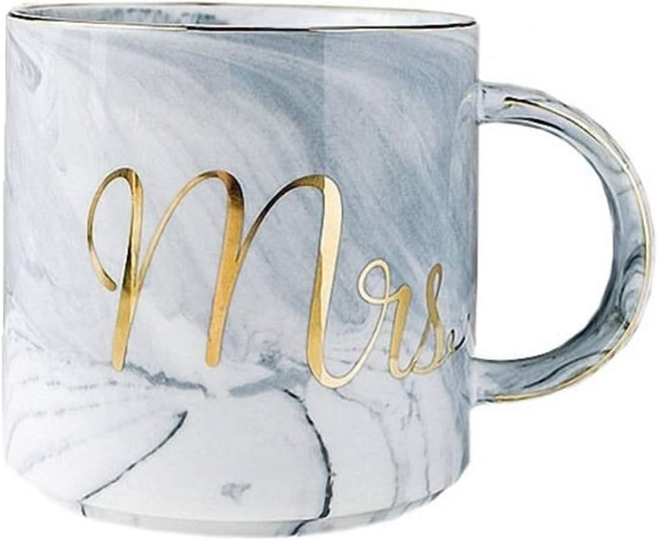 Mr and Mrs Mugs Set - Engagement Bridal Shower and Wedding Gifts - Anniversary Coffee Cups for Engaged Married Couples 2018 - Ceramic Marble Tumbler 11.5 oz (MRS(Grey),Set of 1)