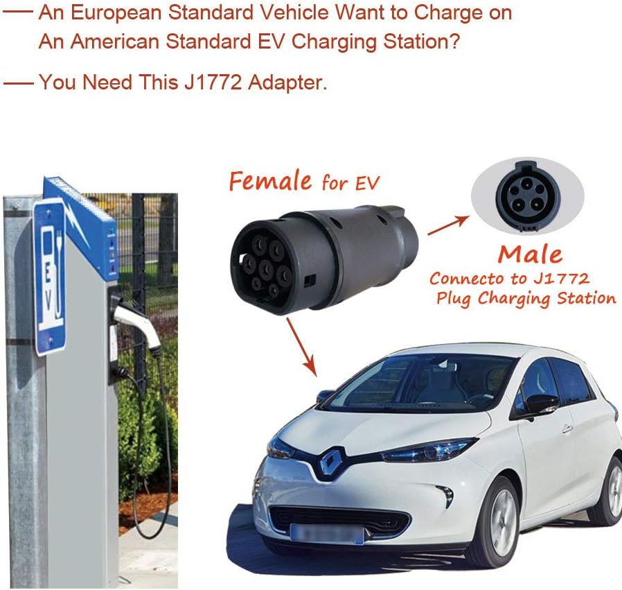 KHONS EV Charger Connector Type 1 to Type 2 Adapter Electric Vehicle Charging Adapter (SAE j1772 to IEC62196)
