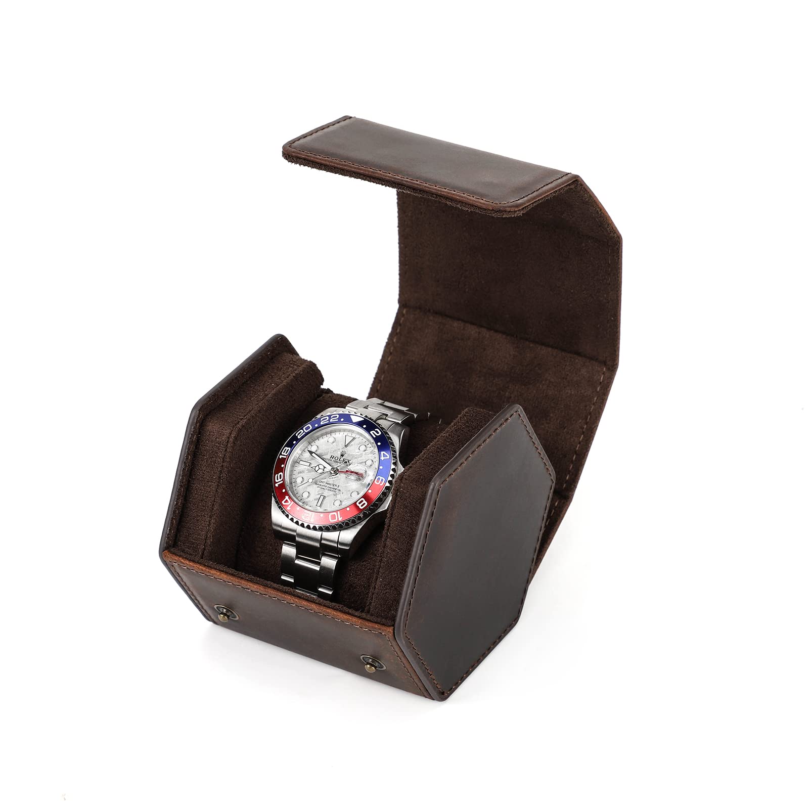 Custodia da Viaggio per Orologi Hiram in Vera Pelle, Esagonale, 1 Astuccio Arrotolabile per Orologi, Scatola Organizer Protettiva per Orologi