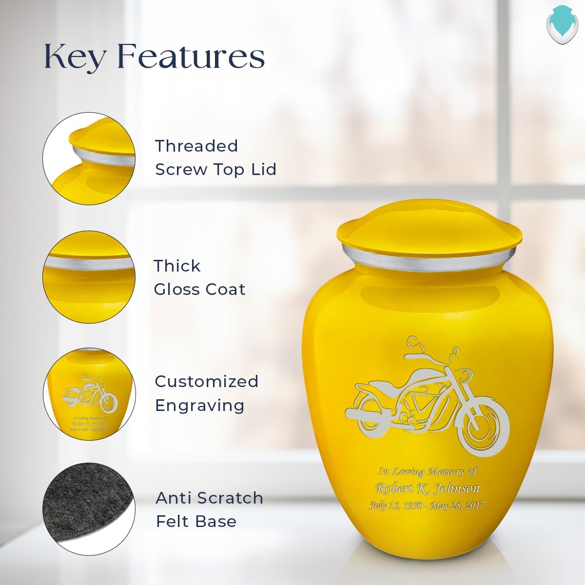 Geturns - Adult Personalized Motorcycle Cremation Urns for Human Ashes I Large Yellow Funeral Urn for Men and Women I 200 lbs