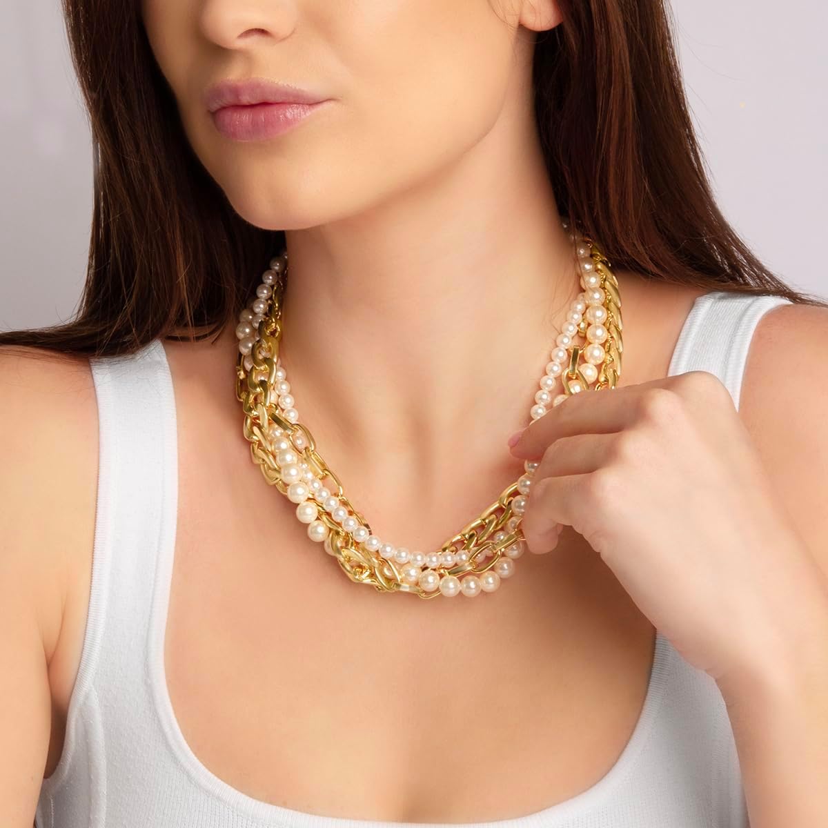 Martha Stewart Four Twisted Strand Pearl and Chain Necklace In Gold, For Women