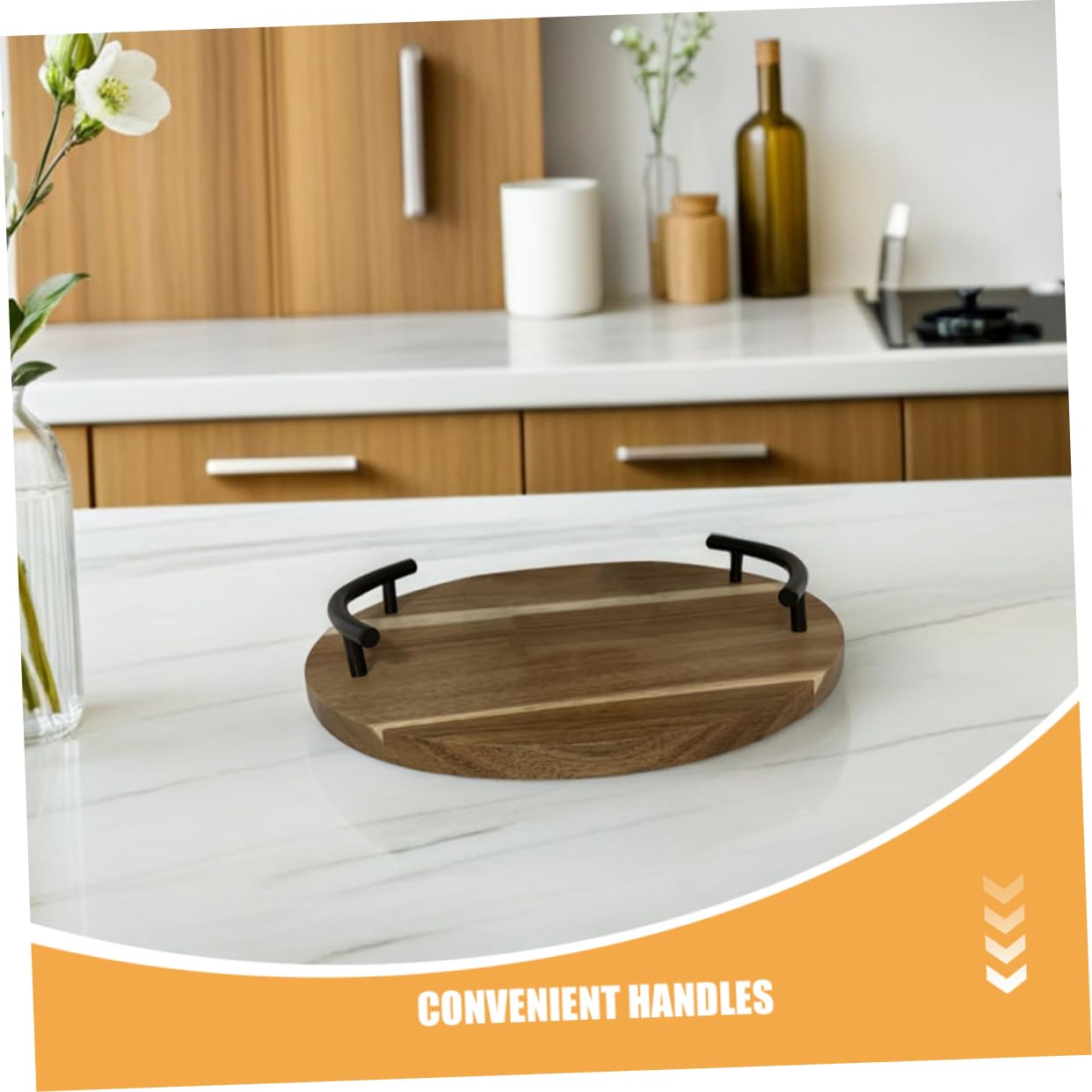 Holztablett Rund Mit Griffen Für Servieren Snacks Obst Frühstück Kuchentheke Couchtisch Holzplatte Handgehaltenes Snackbehälter Desserttablett