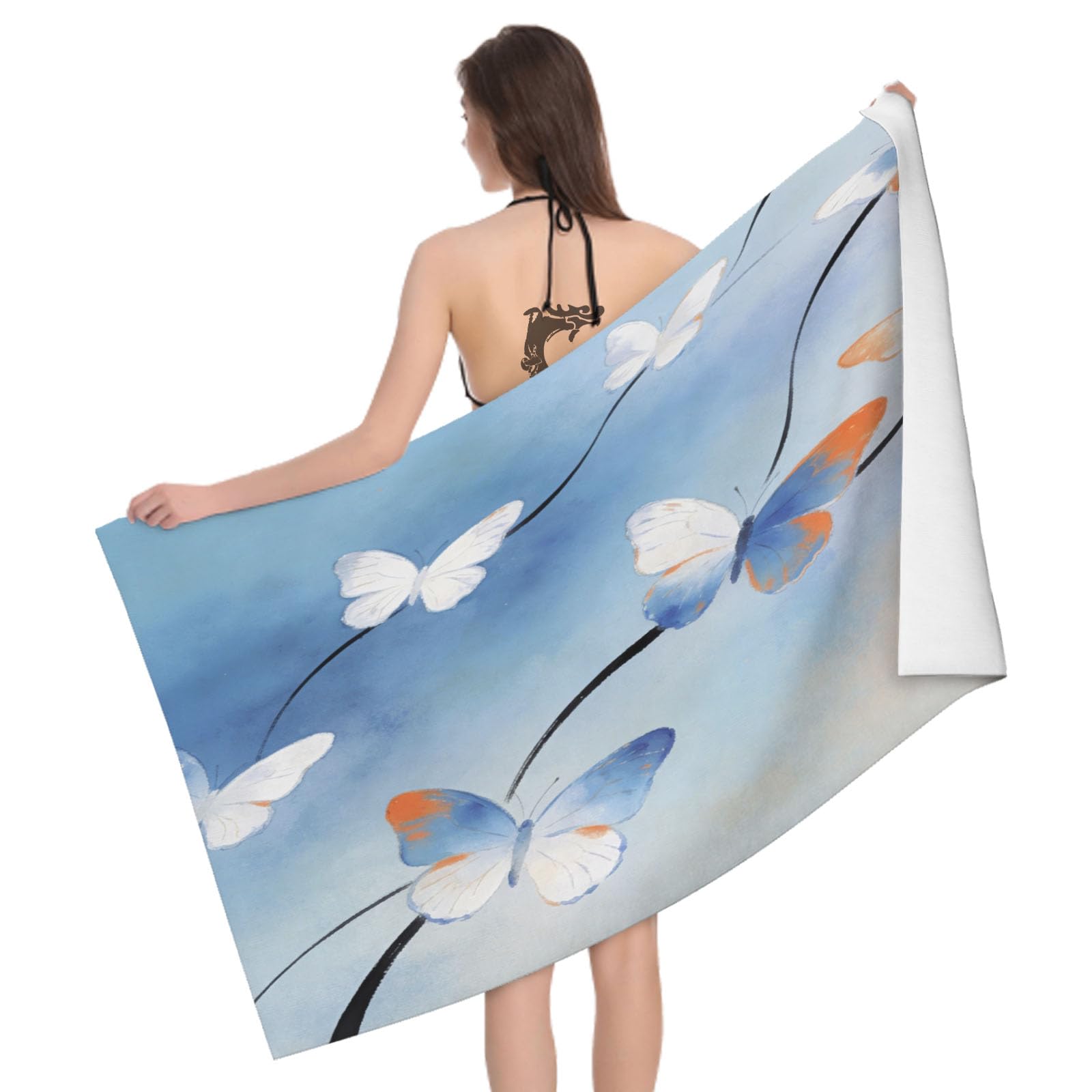 Leichong 3D Watercolor Butterfly Beach Towel Microfiber Soft Quick Dry for Adults, Minimalistic Bath Towel Lightweight Soft Absorbent for Travel Swimming Pool Sports, 75 x 150 cm