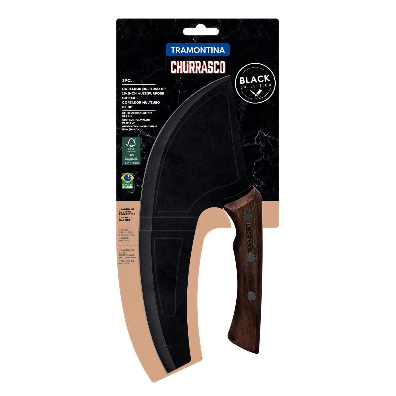 Tramontina - Couteau à pizza et viande "Viking" Black 27cm. 1pc Inox et bois.