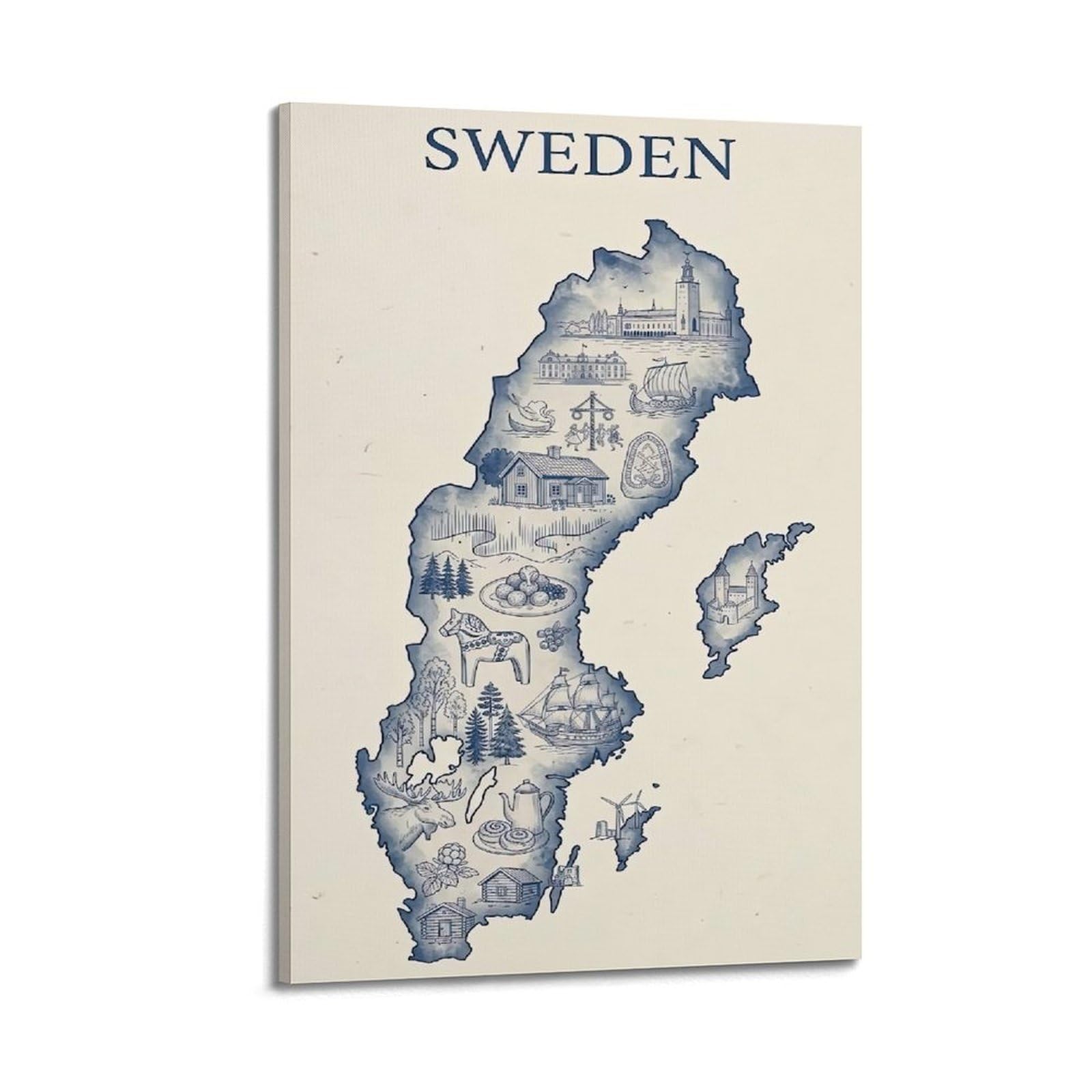 OKAHYS Vintage Sweden Travel Artwork Poster Decorative Painting Canvas Wall Artworks Picture 24x36inch(60x90cm)