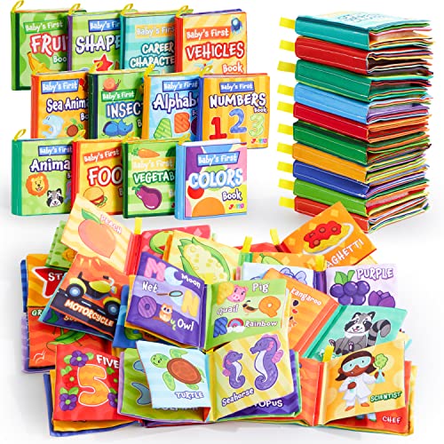 Image of JOYIN 12 Pcs Bath Books, Nontoxic Fabric Soft Crinkly Cloth Books, Waterproof, Bathtub Pool and Early Education First Toys for Infant Newborn Baby Toddlers Kids Birthday Gifts