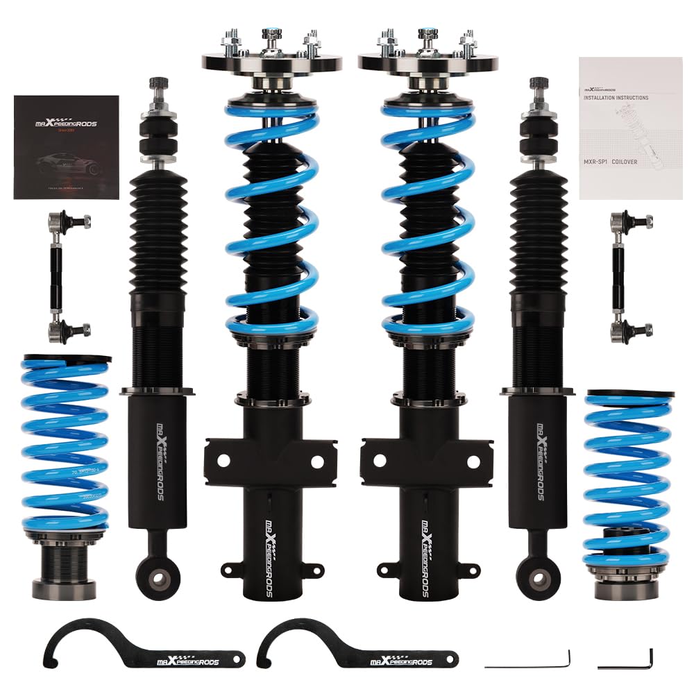 maXpeedingrods Coilovers for Ford Mustang 2005-2014, 24 Level Adjustable Damper Coilovers Suspension Kit Struts,Height Adjustable Lowering Kit Blue