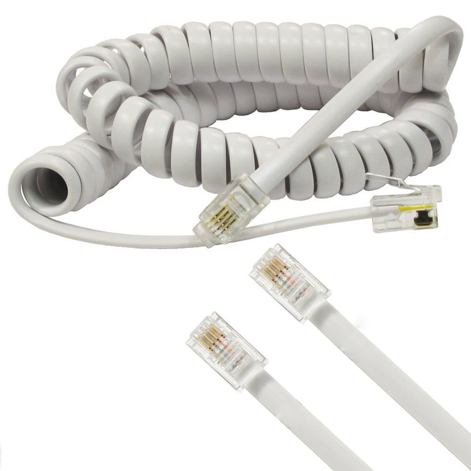 DKURVE® Telephone Handset Cord (RJ9/RJ10/RJ22 4P4C) - Premium Quality 1.4feet Coiled Cable 4 feet Uncoiled (White)