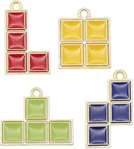 Miniatura 7 de 20 dijes esmaltados coloridos L O T Z Tetris Game Cube colgante, joyería, collar, pulsera, aretes, accesorios para hacer manualidades, 20 unidades,