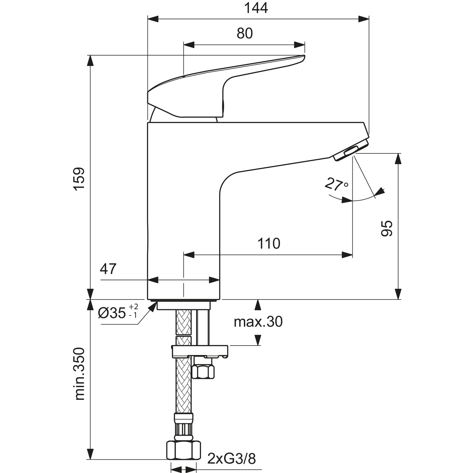 Ideal Standard B1714AA Ceraflex armatura umywalkowa bez zestawu odpływowego Grande