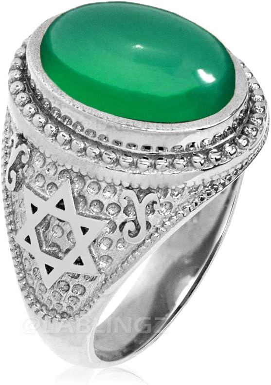 LA BLINGZ Sterling Silver Star of David Green Onyx Jewish Statement Ring