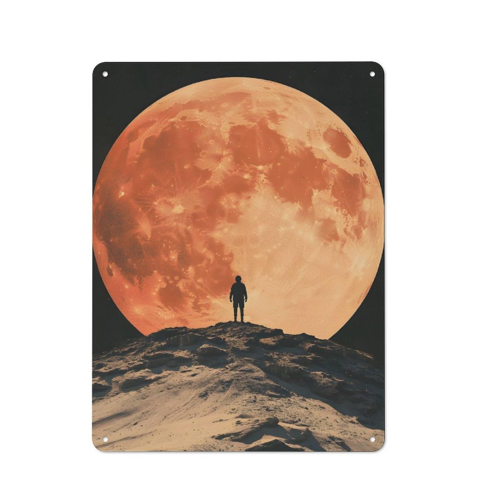 Country Style Kitchen Metal Sign 40x30cm Featuring Silhouette Against Red Moon, Diner Style Decor for Kitchen, Cafe, Pantry Or Dining Room