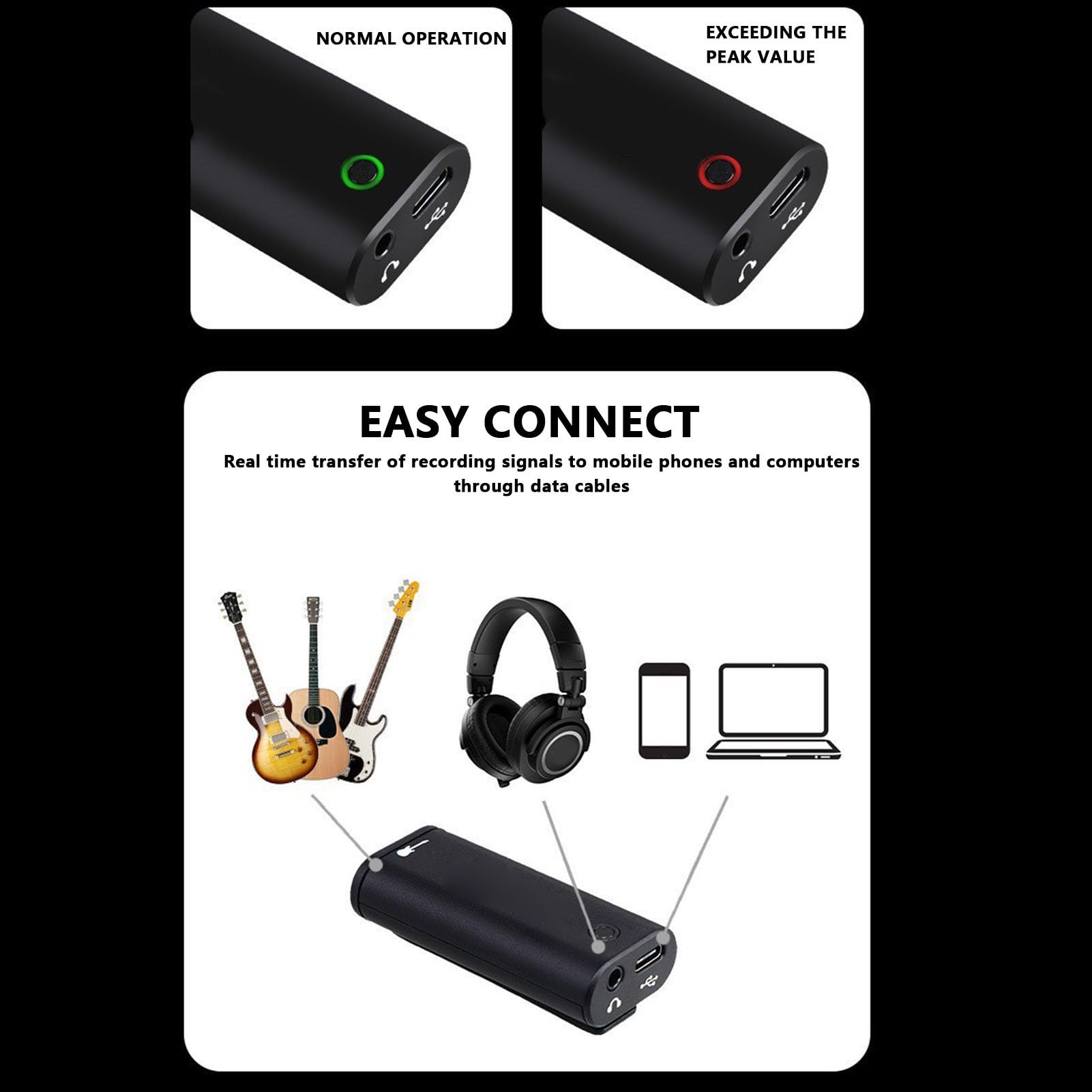 Interfaccia Audio CAB per Chitarra, Scheda Audio di Registrazione Interna Tascabile con Tipo C per Smartphone e Tablet, Nessun Driver Necessario