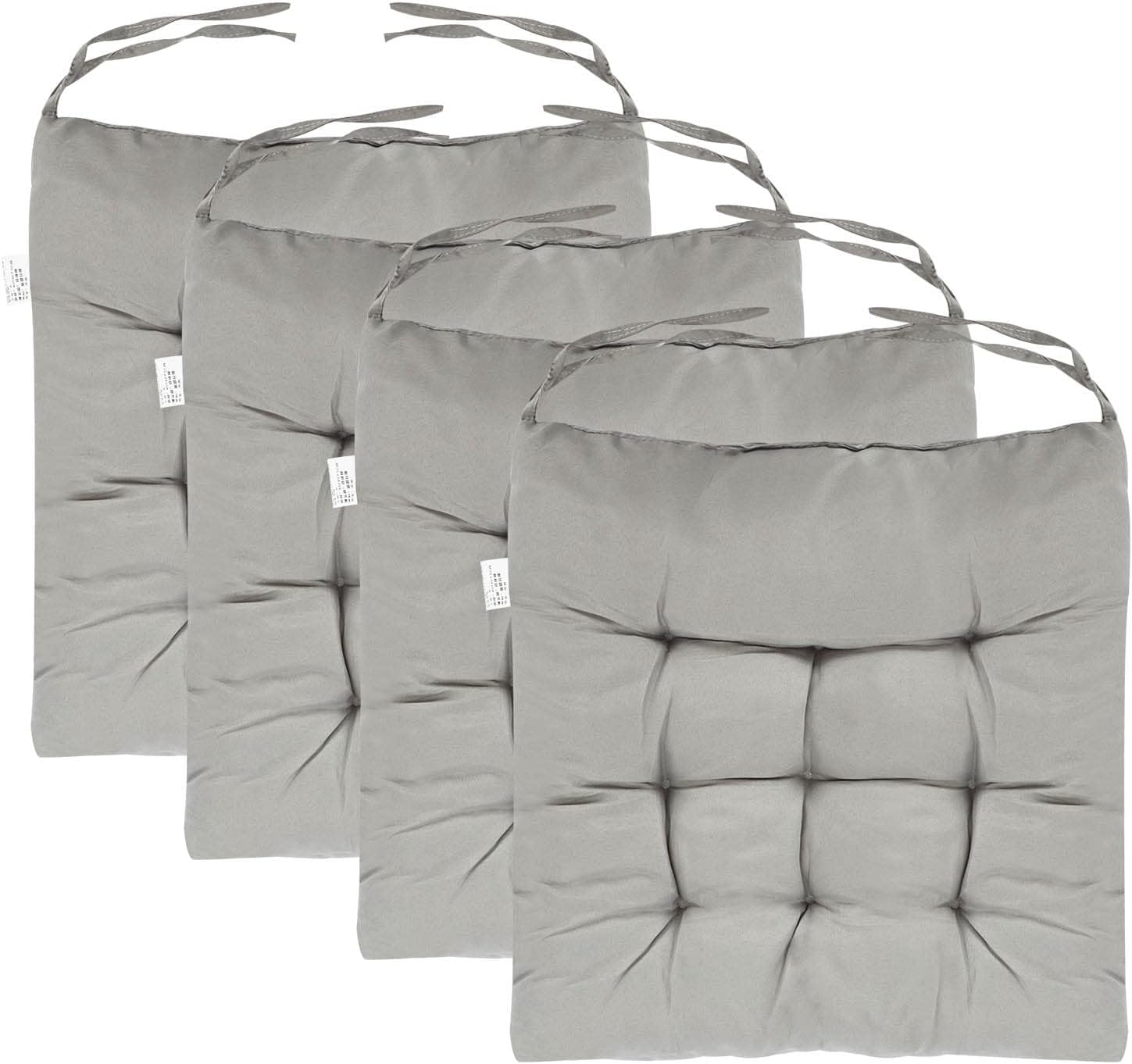 M.J COMFY-LIFE 4Pcs Seat Cushions for Dining Chairs 40x40cm – Non-Slip Washable Chair Pads with Ties – Soft Polyester & Pearl Cotton Filling for Kitchen, Office (4pcs Light gray)