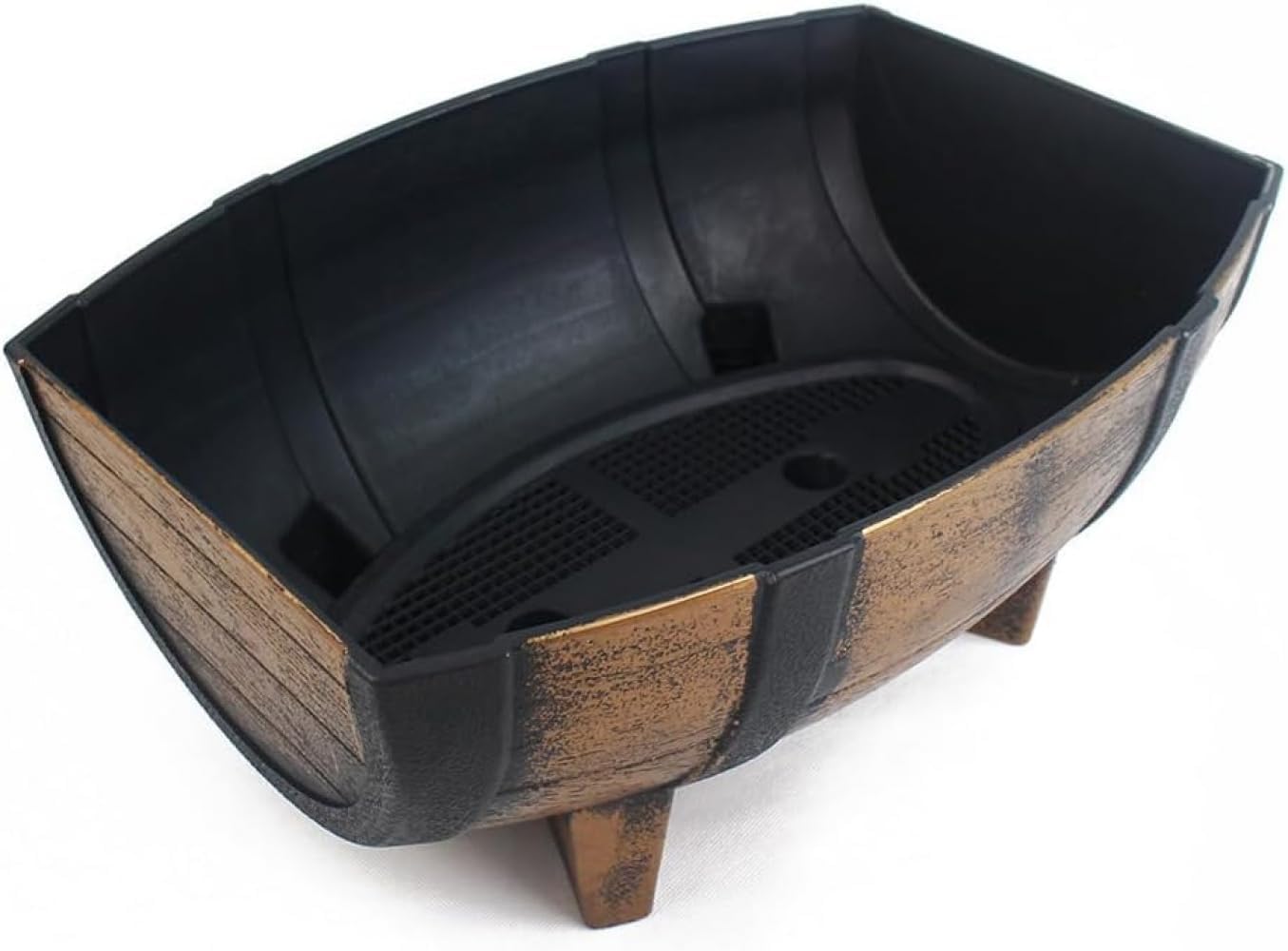 プラスチック製半樽型植木鉢 人工木調バレルデザインで自然な雰囲気 41cm 大型サイズで屋外用プランターに最適 防水・耐候性に 風雨