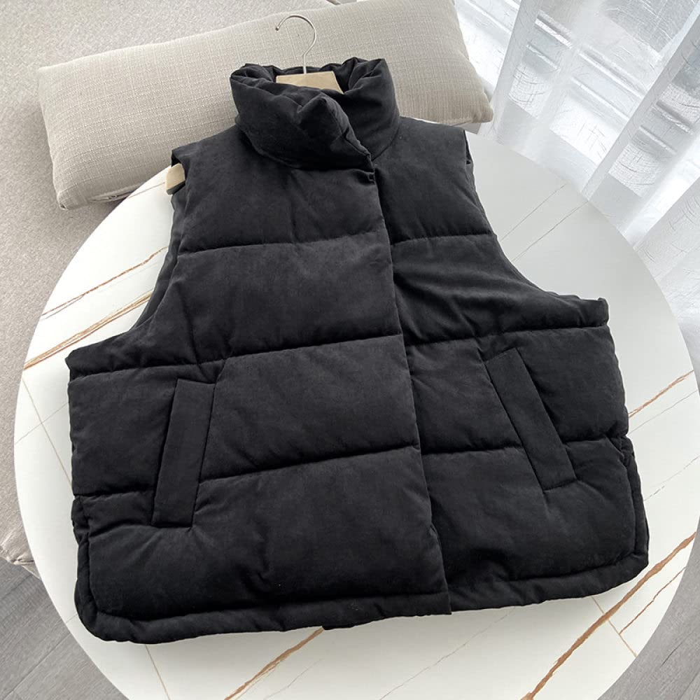 Donne Gilet Di Piumino,Gilet Da Donna Colletto Alla Coreana Gilet Di Transizione Allentato Nero Gilet Senza Maniche Gilet Trapuntato Gilet Imbottito Da Donna Elegante Gilet Imbottito Caldo Invernale