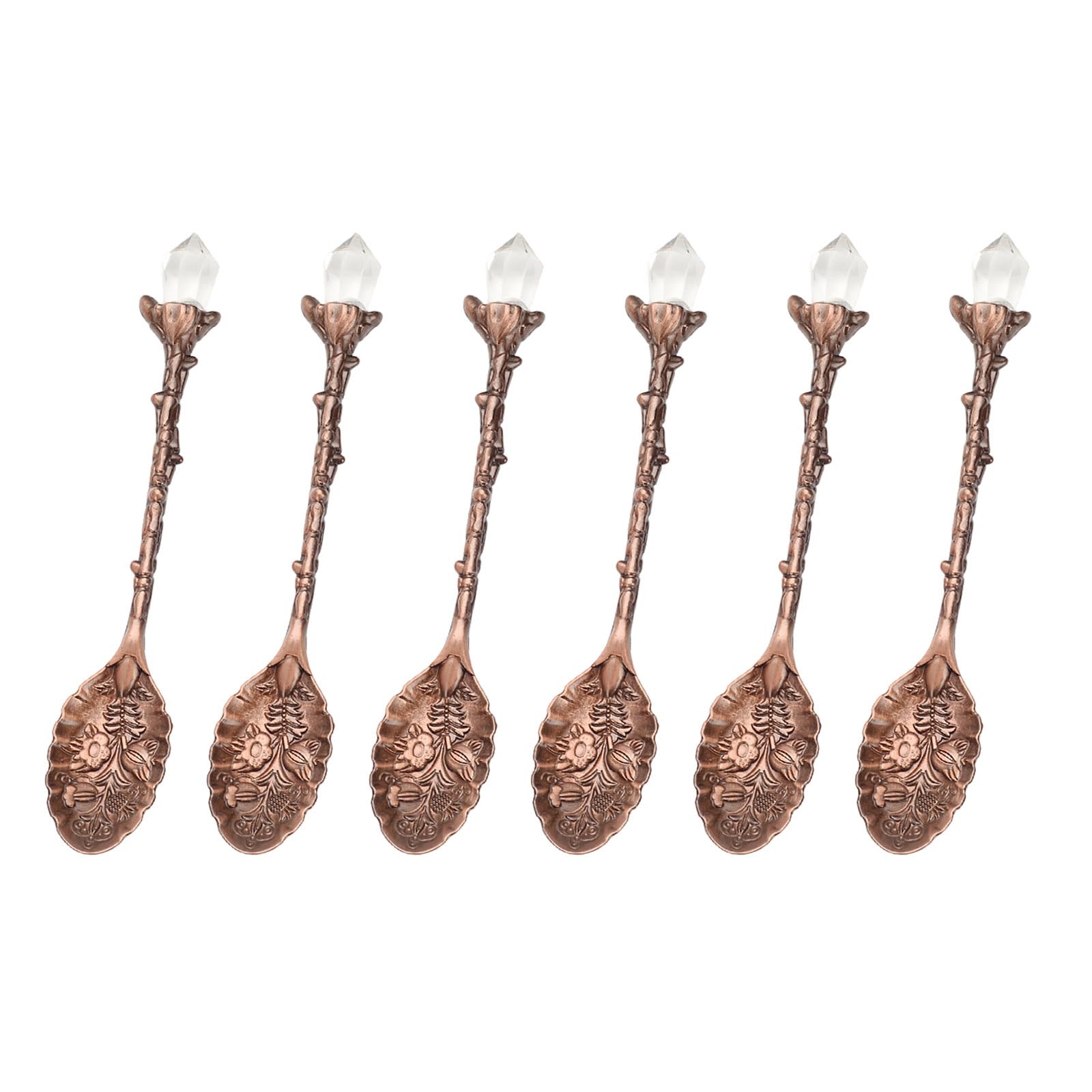 MALSSE Of 6 Old Incised Metal Mixture Needle Plan Spoons for Dessert Coffee Salt Serving Kitchen Tool Old Incised Metal Mixture Spoon