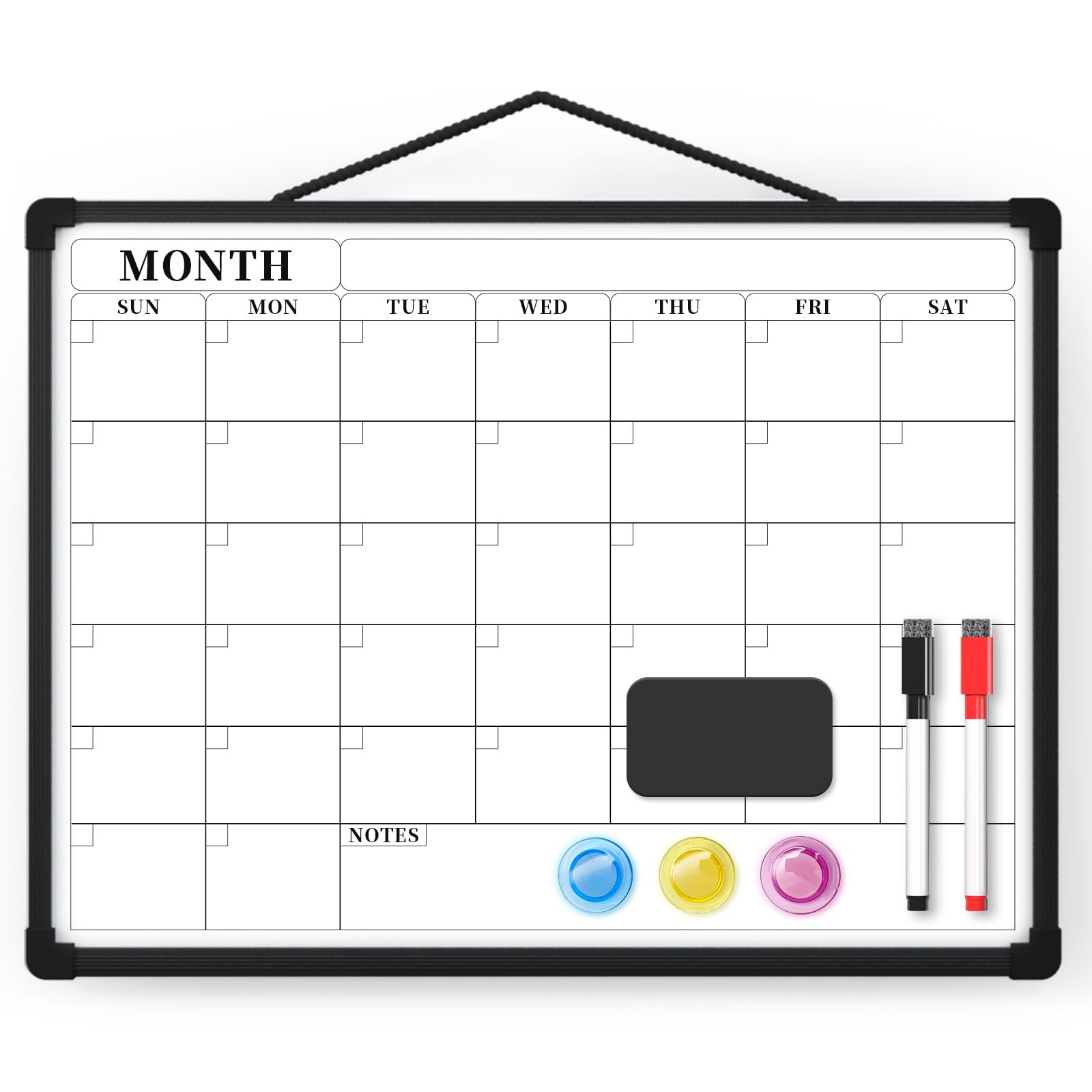 Monthly Calendar Dry Erase Board, 16"x12" White Board Dry Erase for Wall, Small Hanging Dry Erase Board, Double-Sided White Board for Home, Office, or School