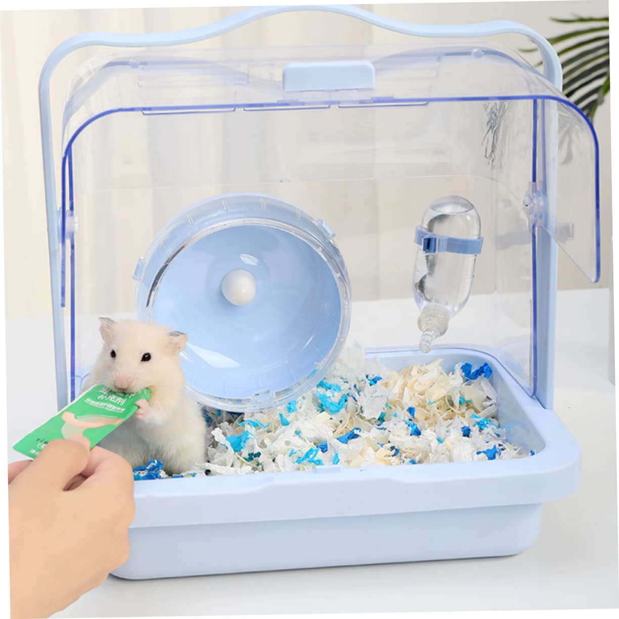 POPETPOP Jaula Portátil de Plástico Azul para Hámsters y Animales Pequeños, Fácil de Transportar, Adecuado para Viajes y Actividades al Aire Libre
