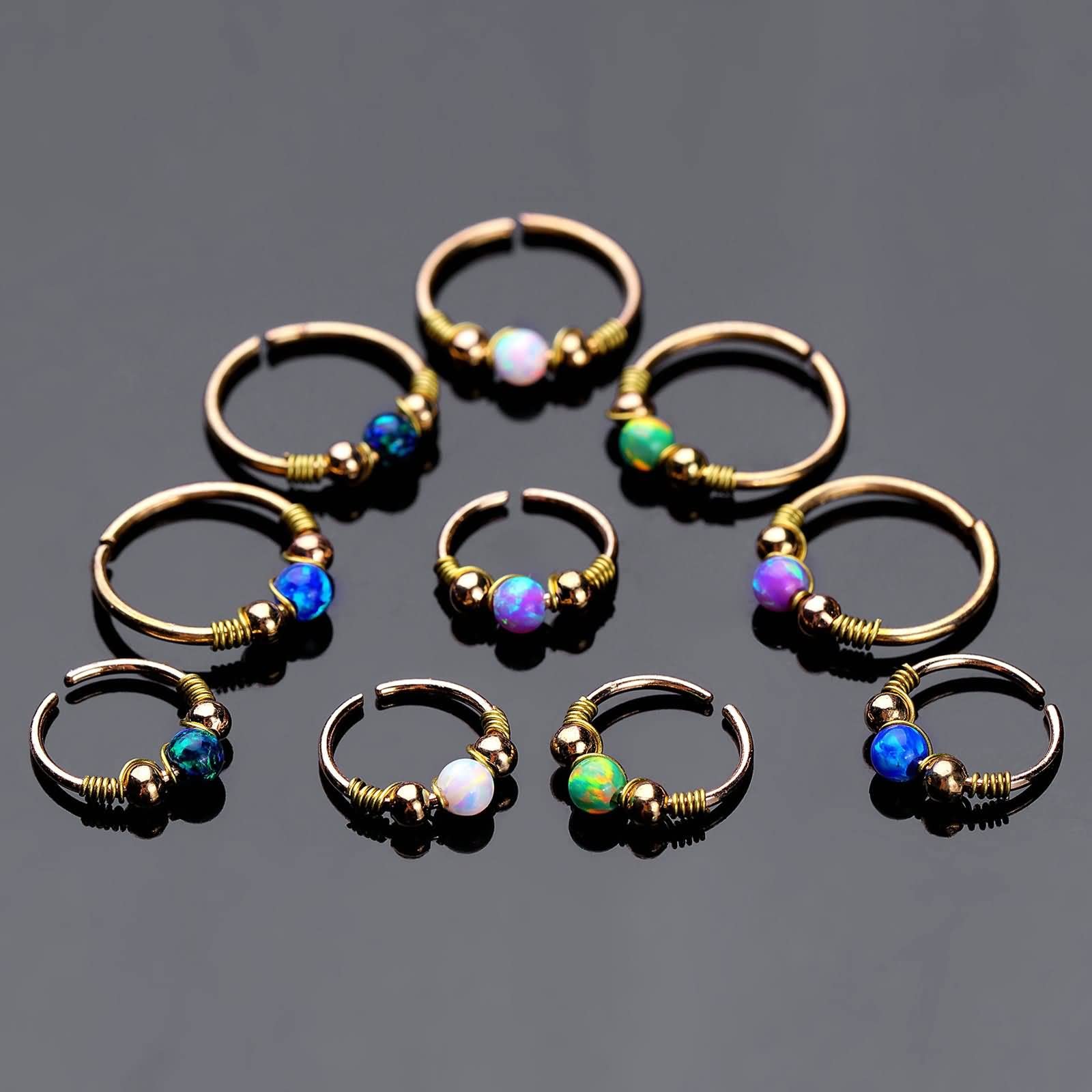 Nasenpiercing 10Pcs,20 Gauge Nasenpiercing 0.8mm Lippenpiercing Edelstahl Rund mit Opal 8/10mm Nasenring Silber