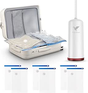 Sacchetti Sottovuoto SUOCO Con Pompa - Set 8 Pezzi (2 Jumbo, 2 Large, 2 Medium, 2 Small) Per Vestiti E Viaggi