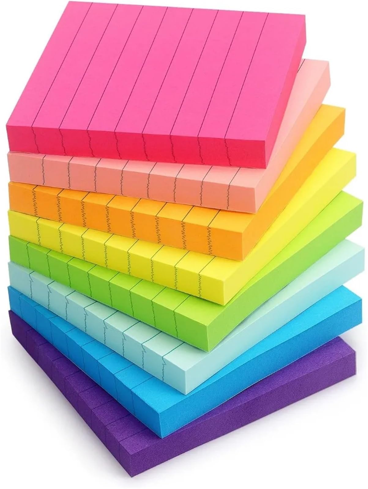 Post-It Haftnotizen, liniert, 7,6 x 7,6 cm, Haftnotizen mit Linien, selbstklebende Notizblöcke, 8 helle bunte Farben, 45 Blatt/Block