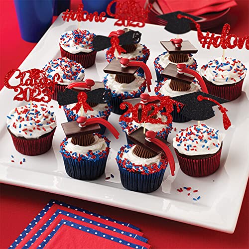 Gyufise 30Pcs 2026 Graduation Cupcake Toppers Red Glitter Class of 2026 Cake Toppers Graduation Done Cupcake Picks Grad Cap Diploma Cake Decorations for 2026 Graduation Theme Party Cake Supplies - Image 4