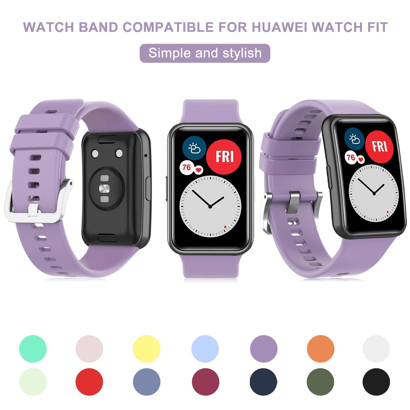 Wownadu Straps Compatible for HUAWEI WATCH FIT Strap Replacement for Women Men Silicone Sports WristBand Lavender Smart Watch Accessories,(No Watch) - Image 4