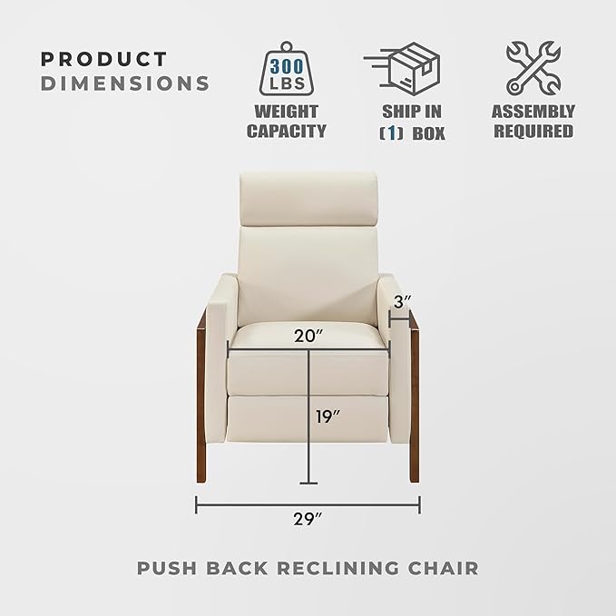 Sillón Reclinable Push Back, Cuero Sintético, Beige Claro miniatura 6
