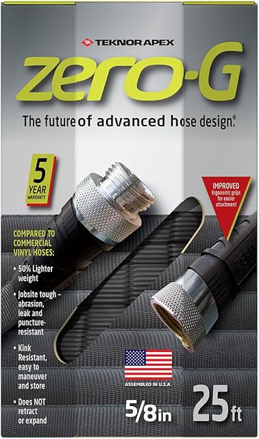zero-G Lightweight, Ultra Flexible, Durable, Kink-Free Garden Hose, 5/8 Inch by 25 Feet