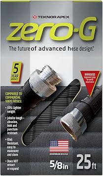 zero-G 4001-25 8 Inch by 25 Feet Lightweight, Ultra Flexible, Durable, Kink-Free Garden Hose, 5, 5/8 x 25', Gray