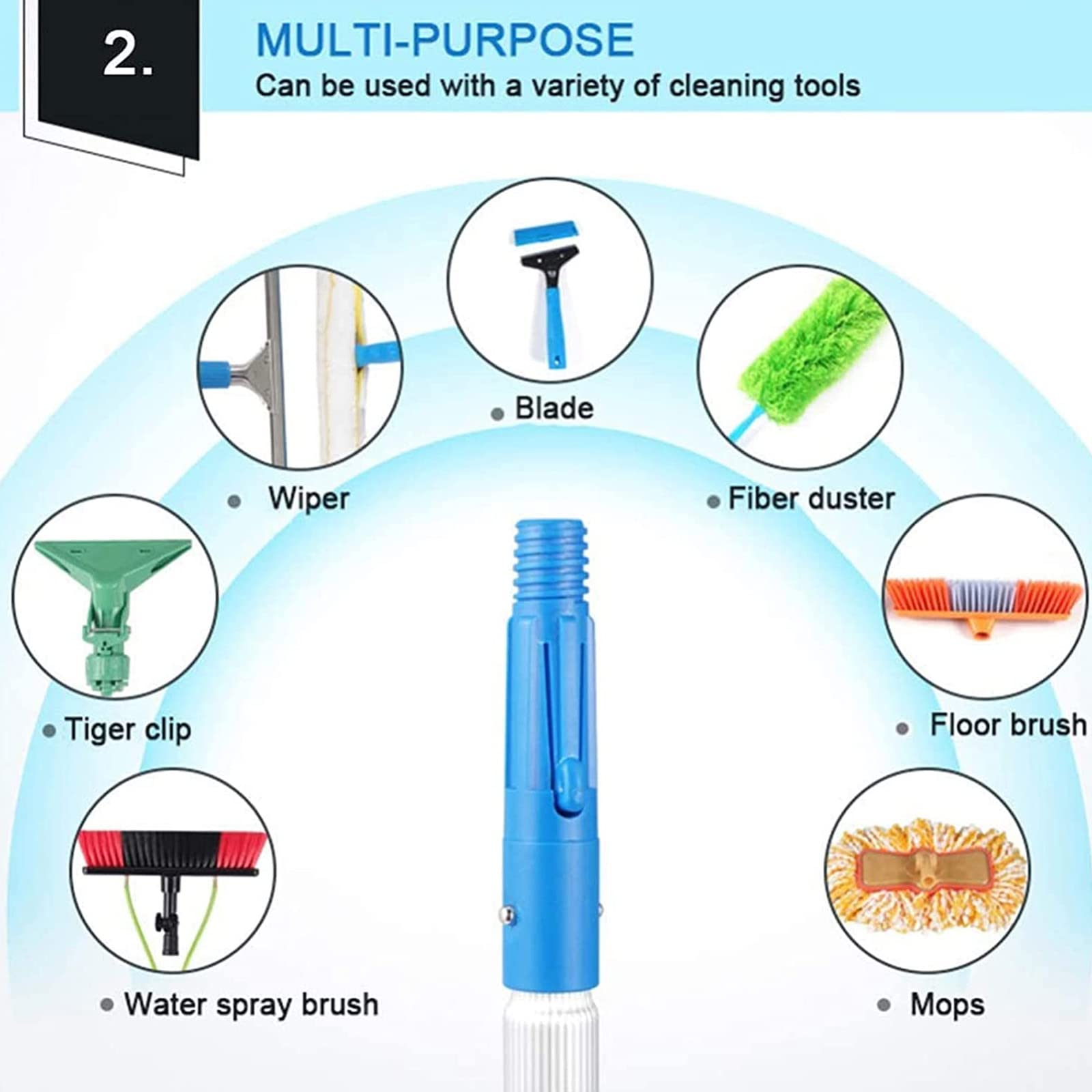 Kit de limpieza Teles de 9 m con cabezal de cepillo de 30 cm para paneles solares, herramienta para exteriores para un sistema de limpieza eficiente