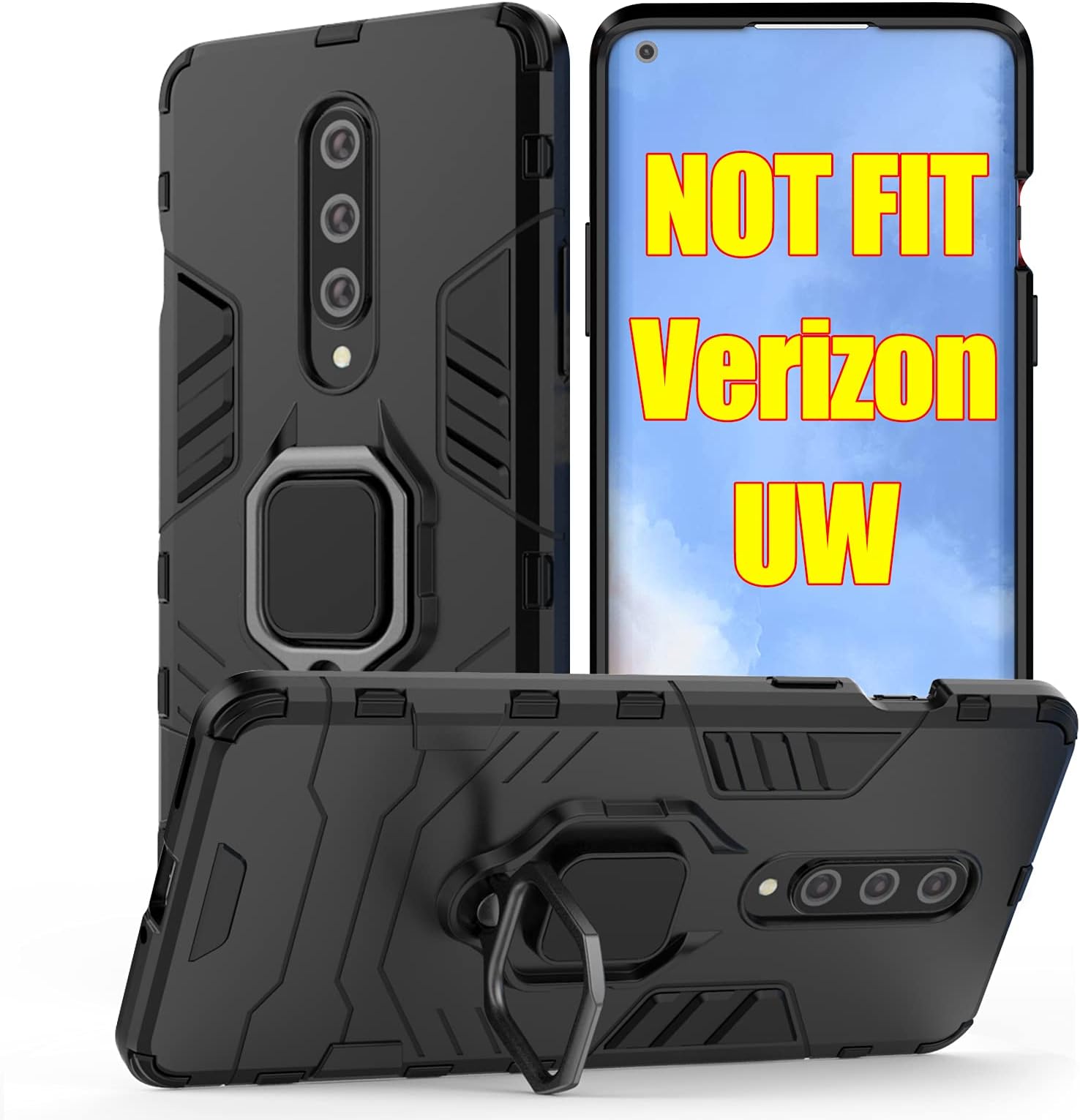 Jusy Heavy Duty Shockproof Compatible with Oneplus 8 5g Case with Rotating Ring Kickstand [NOT fit Verizon & 8pro & 8T], Support Car Magnetic Bracket, Dual Layer Protive Phone Cover (Black)