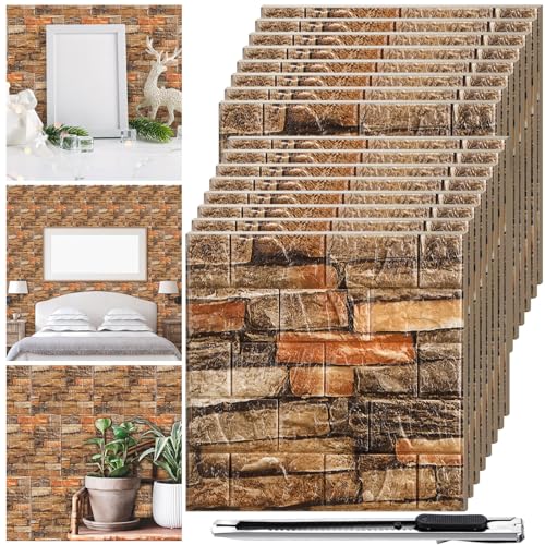 Tinlade 30 Pcs 28.81 Sq ft 3D Wall Panels Peel and Stick Foam Brick Wallpaper Printable Faux Brick Wall Panels Decorative Self Adhesive Tiles Waterproof(Assorted Color)
